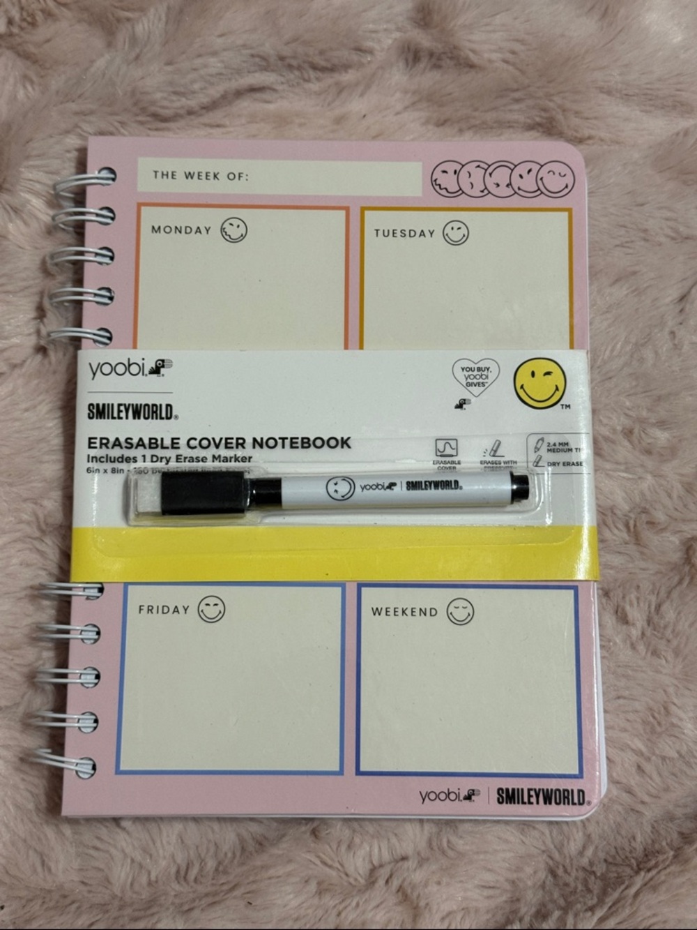 Yoobi SmileyWorld Weekly Erasable Notebook - Pink & Yellow